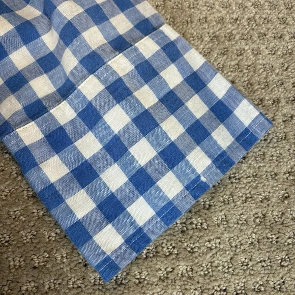 Talbots Women's Pure Irish Linen Shirt Blend Blue White Check 3/4 Sleeve‎ Sz P - Picture 7 of 9